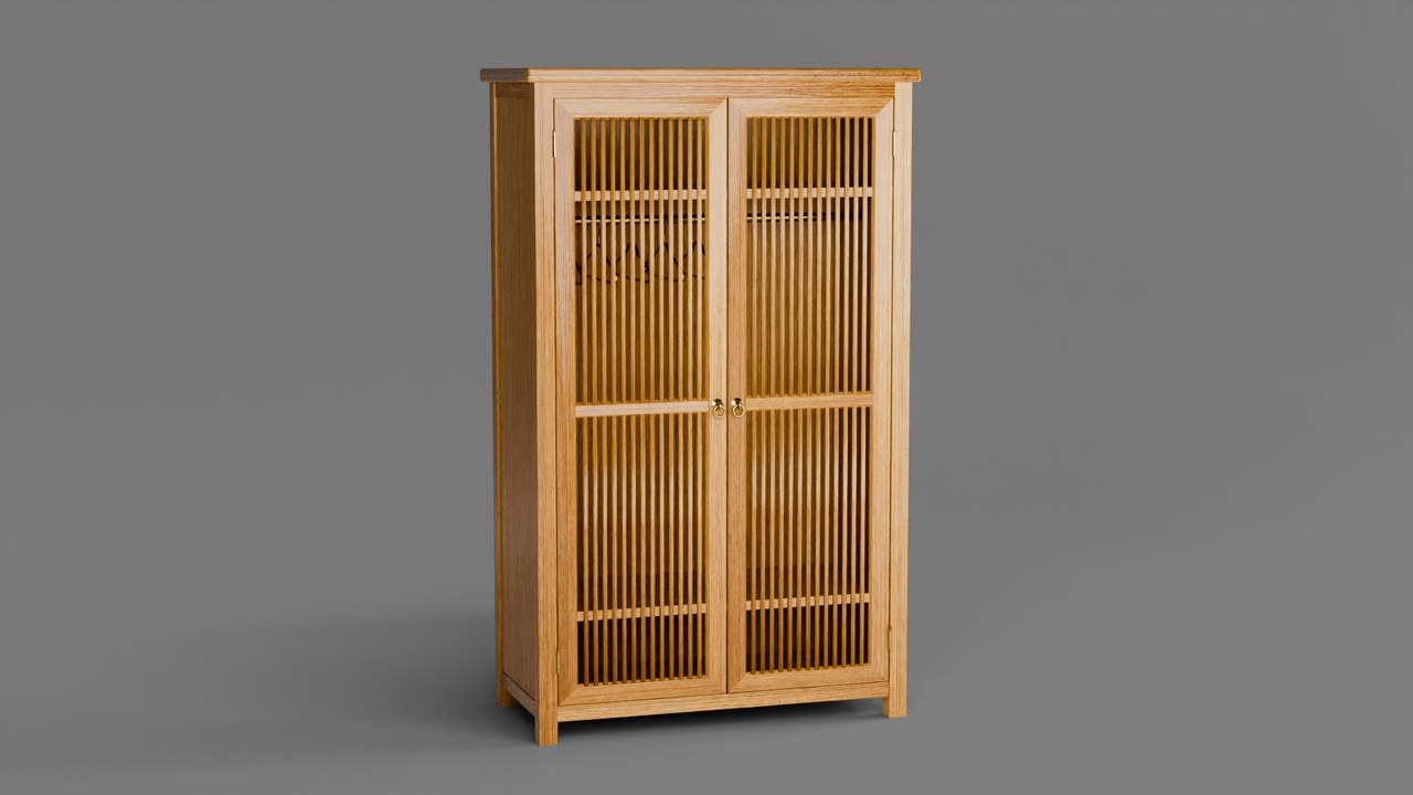 Media 1 for listing Stylized Slatted Wooden Wardrobe