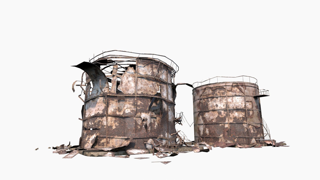 Media 1 for listing Destroyed  Industrial Oil Tank Duo