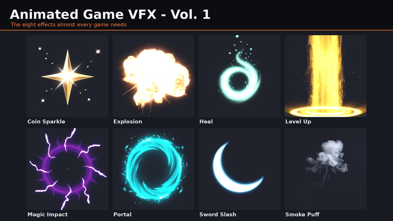 Media 1 for listing Animated Game VFX Vol. 1 - 37 Sprite Sheet Effects