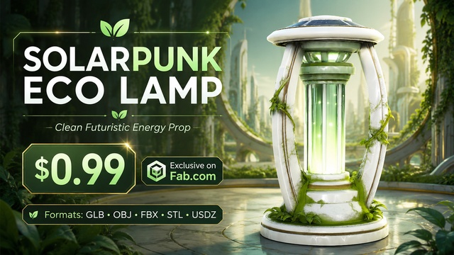 Solarpunk Eco Lamp | Futuristic Sustainable Energy Prop — Cobalt Game Assets