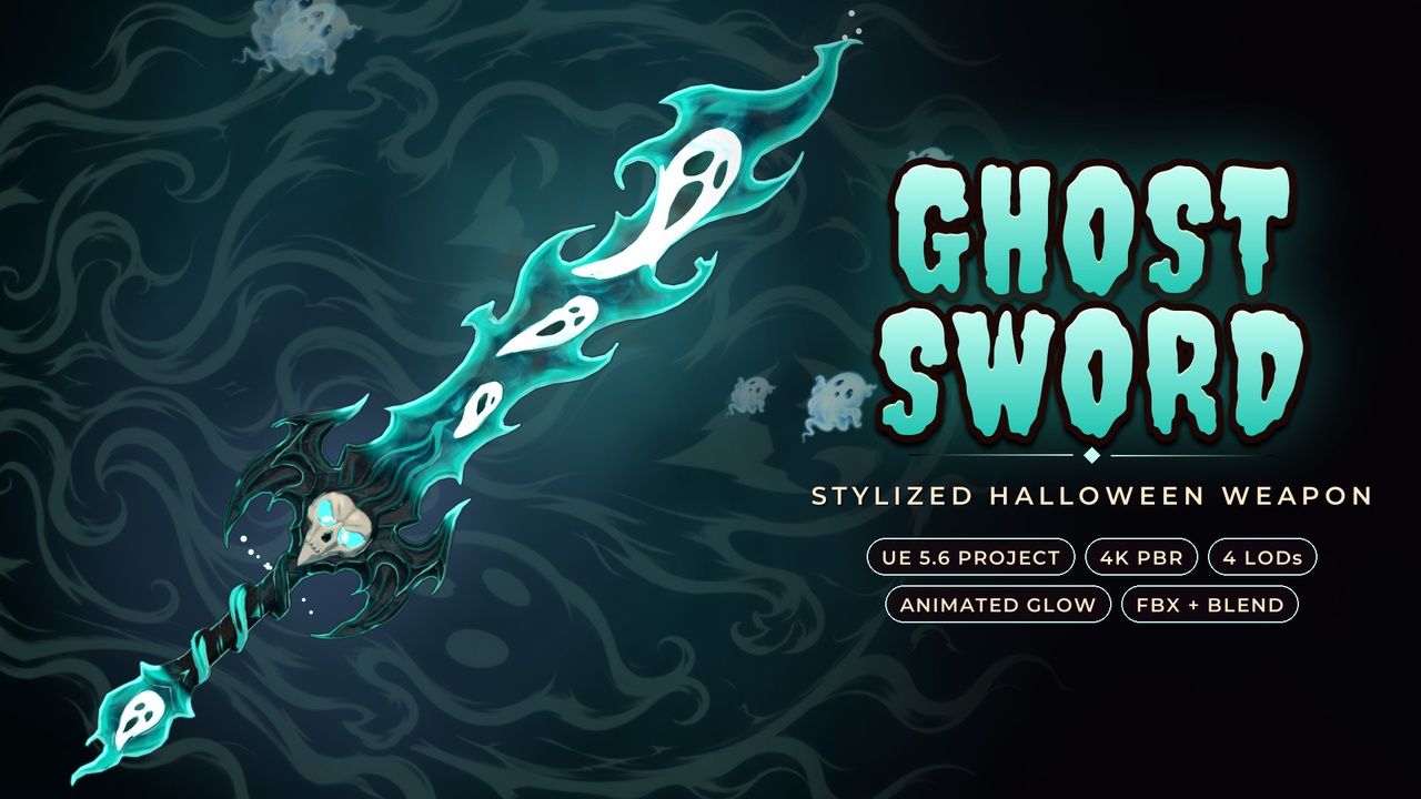 Media 1 for listing Ghost Sword - Stylized Halloween Weapon
