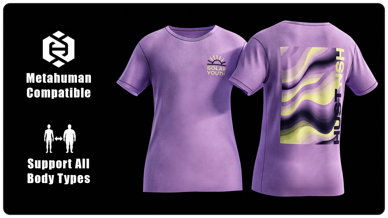 Media 1 for listing T-Shirt 007: Solar Youth Streetwear - MetaHuman Wardrobe Item