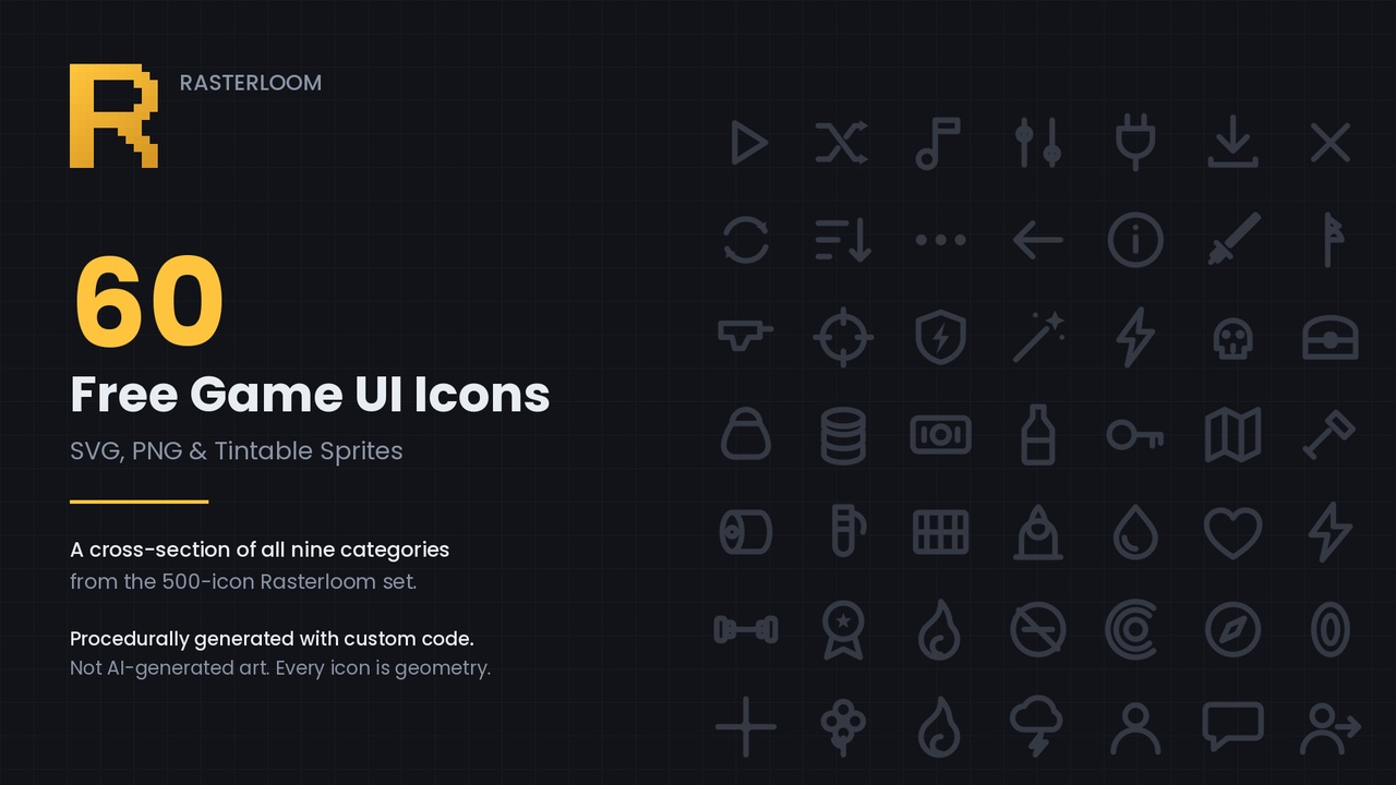Media 1 for listing 60 Free Game UI Icons — SVG, PNG & Tintable Sprites