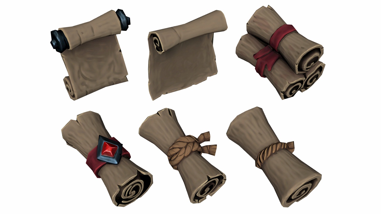 Stylized Fantasy RPG Scrolls Parchment Paper Papyrus Magic Rolls | Fab
