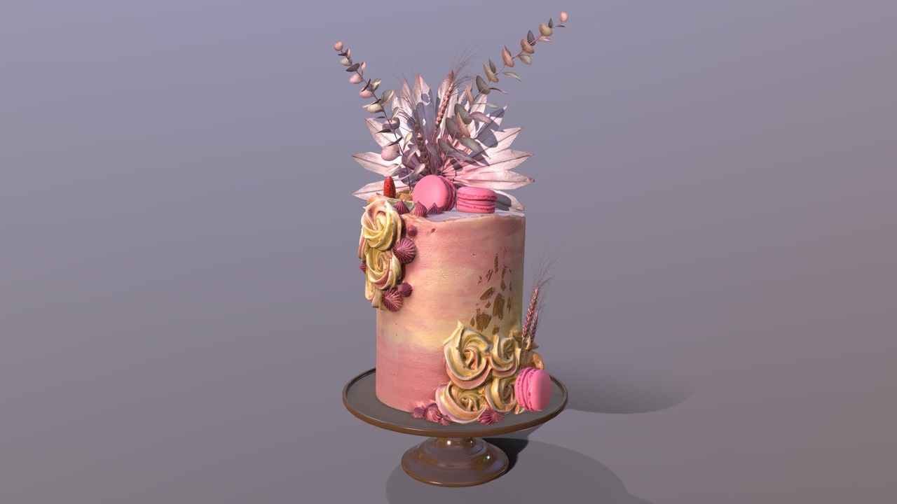 Media 1 for listing Realistic Elegant 3D Golden Swirl Cake On The Mosser Stand