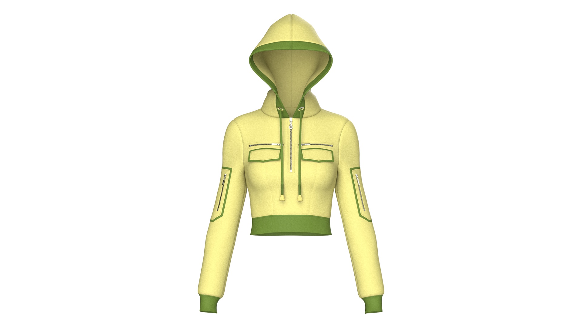 Media 1 for listing Girls Half - Zip Tactical Crop Hoodie With Pocket | High Poly