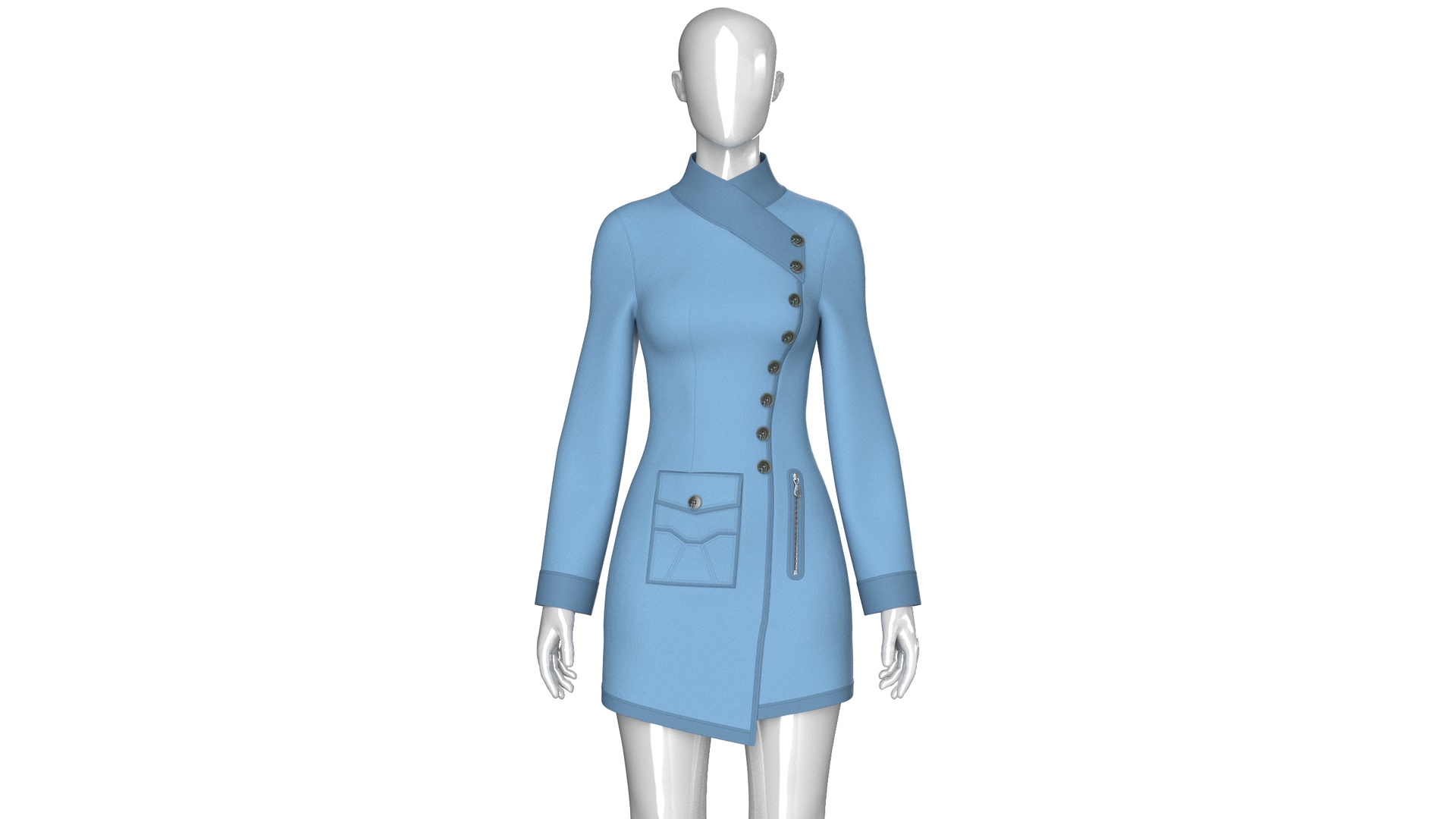 Media 1 for listing Girls High Neck Diagonal Buttons Coat Dress | High Poly
