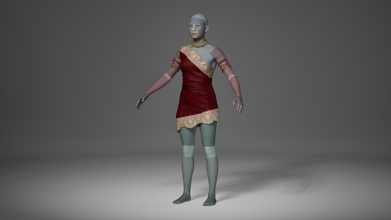 Media 1 for listing Vintage Burgundy Lace-Trim Short Dress - Metahuman Skirt - Parametric Clothes