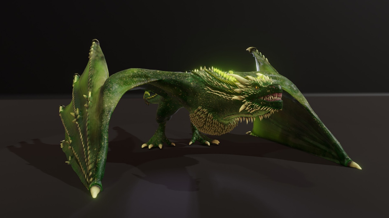 Realistic Green Wyvern Animated 3D Model (Low Poly, Game Ready) 제품 등록을 위한 미디어 1개