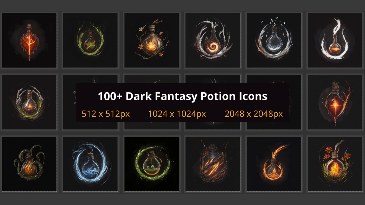 Media 1 for listing 100+ Dark Fantasy Potion Icons 01