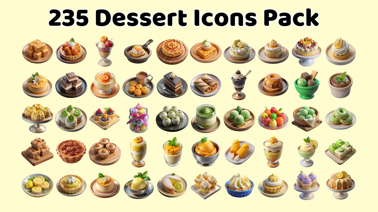 商品 235 Unique 2D Dessert Icons - Transparent Background 的媒体 1