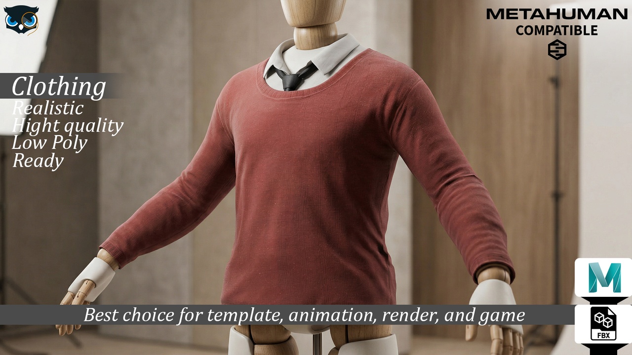 Realistic Layered Sweater with Collared Shirt & Tie MetaHuman Compatible 제품 등록을 위한 미디어 1개