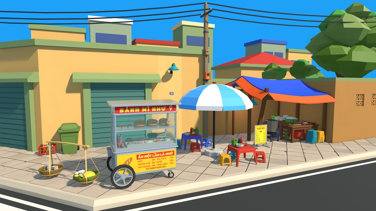 Media 1 for listing Asian Street Food Carts & Stalls: Low Poly Pack