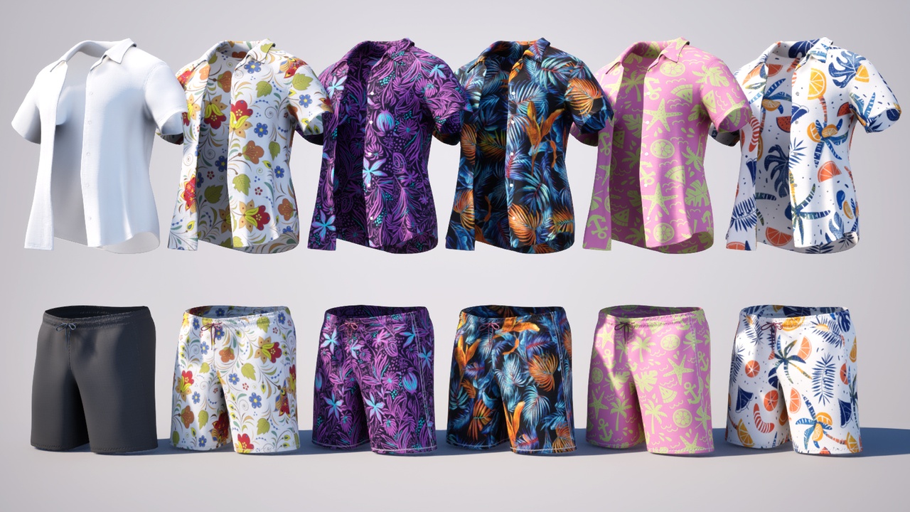 Media 1 for listing Men Tropical Vacation Outfit -  Metahuman Clothes Parametric Outfit PBR