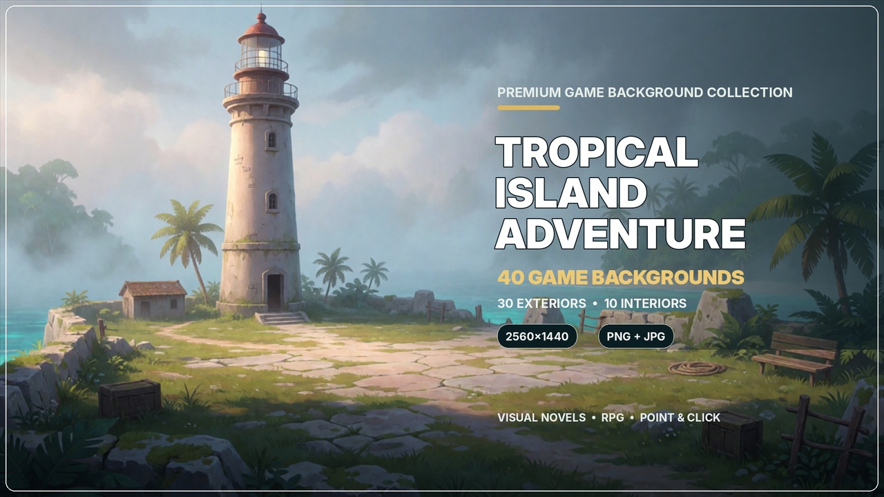 Media 1 for listing Tropical Island Adventure Backgrounds - 40 Game Backgrounds