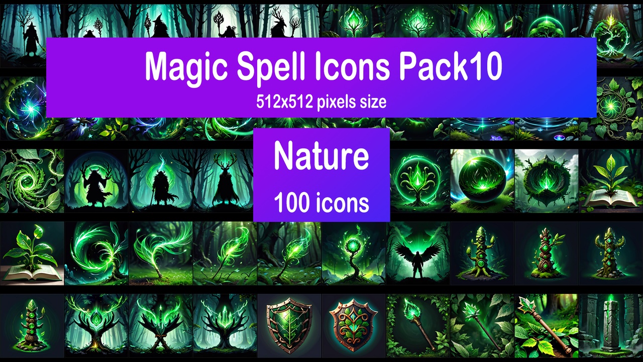 Media 1 for listing Magic Spell Icons Pack10 - Nature