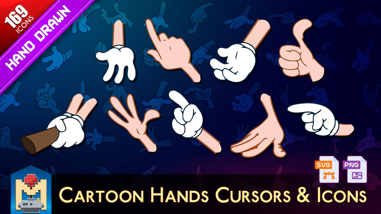 Media 1 for listing 2D Stylized Hand Drawn Cartoon Palm Cursors & Icons