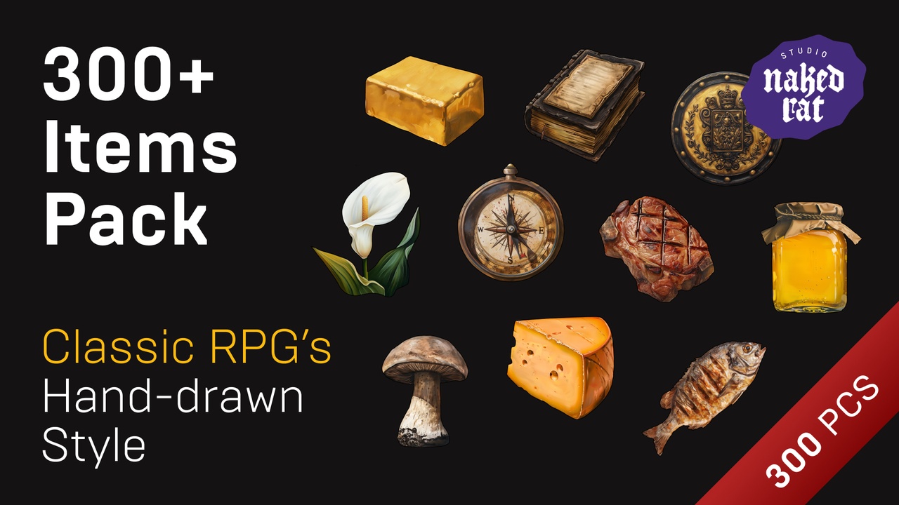 Media 1 for listing Quest & Craft 2D Items Pack: Food, Tools, Coins, Herbs, Ores, Materials