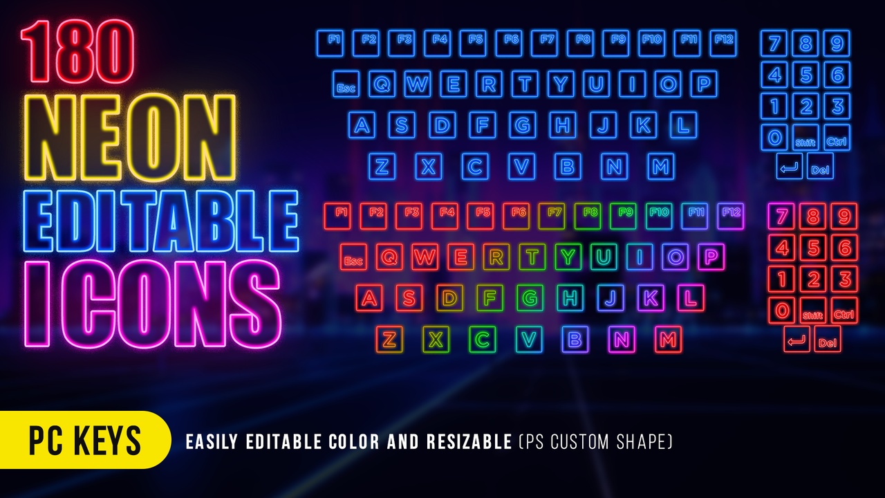 Media 1 for listing 180 Neon Graphics - UI/Icons - Retro/Cyberpunk/Disco Style (Fully Editable PSD)