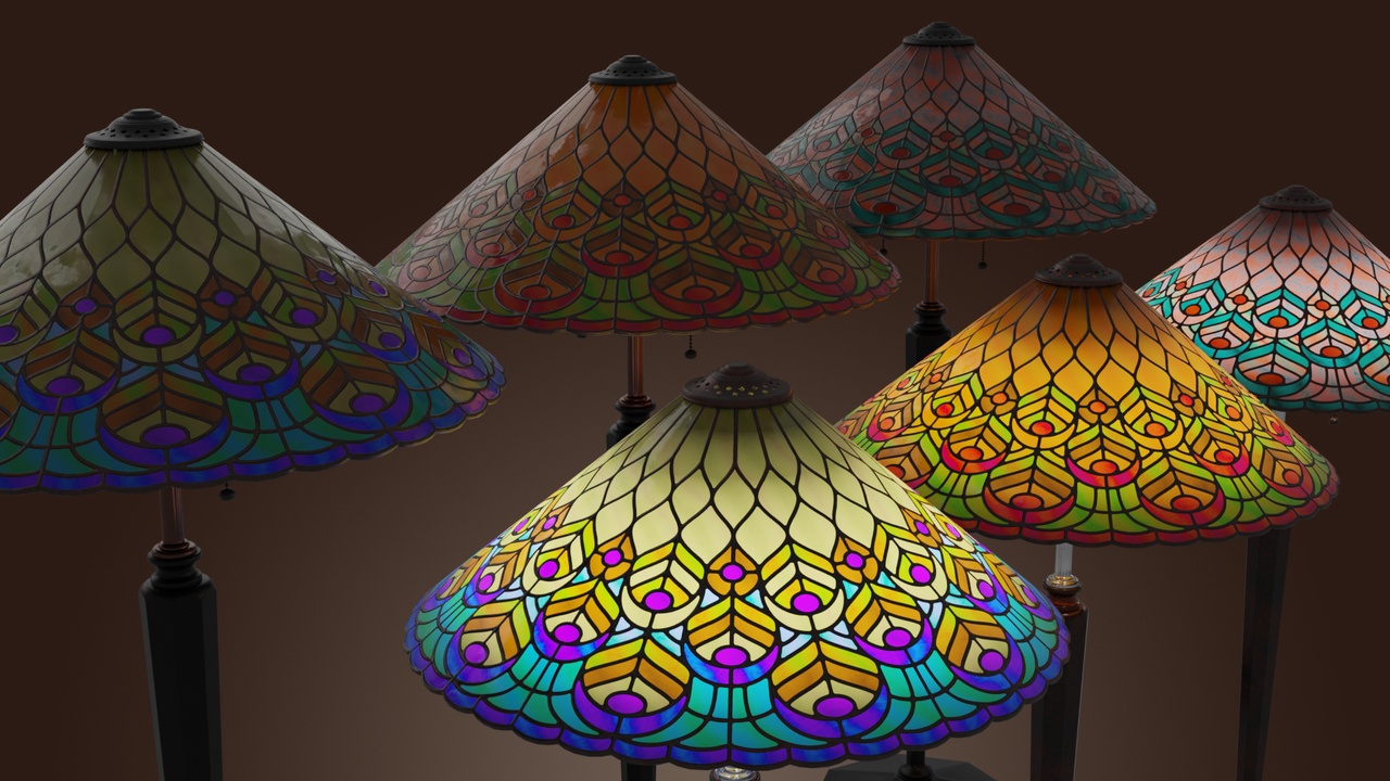 Media 1 for listing Stained Glass Lamp Collection with Peacock Pattern