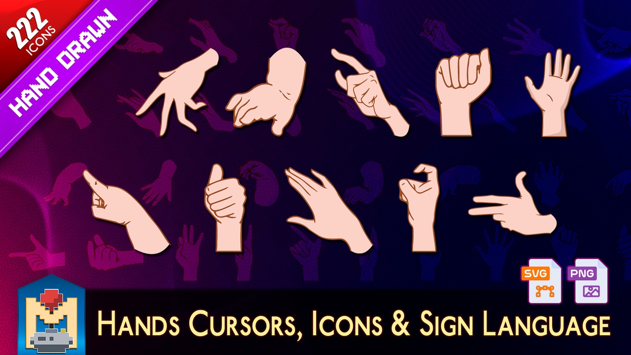 Media 1 for listing 2D Hand Drawn Palm Cursors Icons & Sign Language