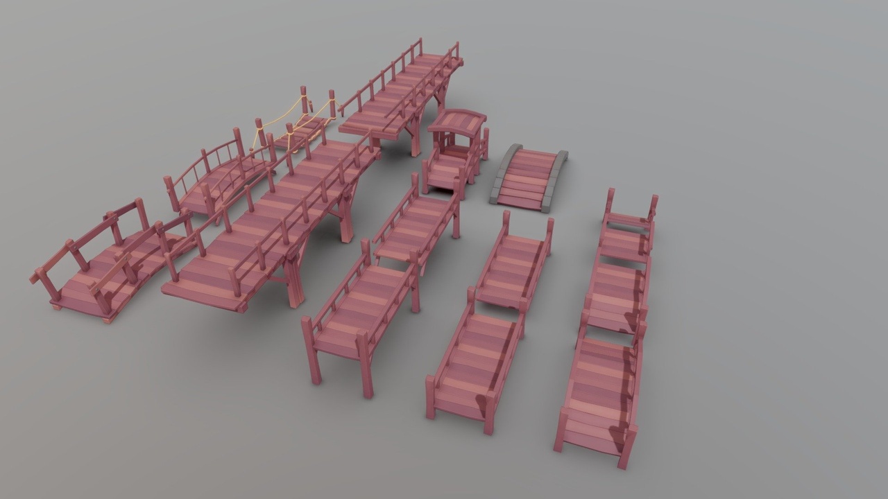 Media 1 for listing Stylized Low Poly Wooden Bridges Pack 01