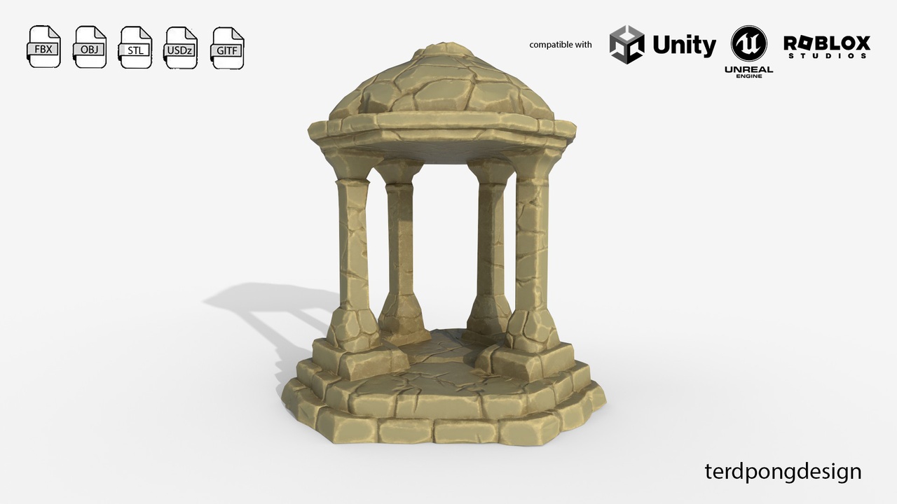 Media 1 for listing Stylized Stone Gazebo - Ancient Pavilion Game Ready Low-poly 3D model