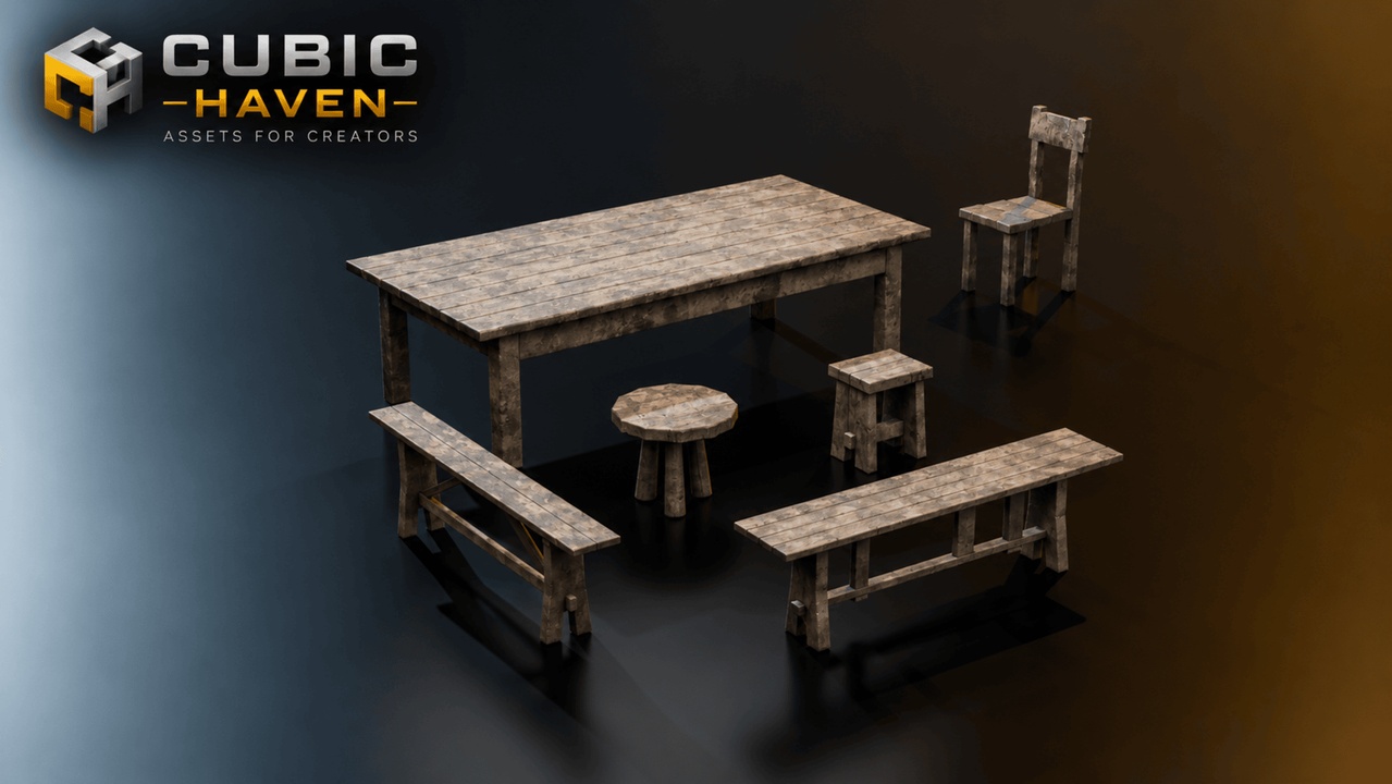 Media 1 for listing CUBIC HAVEN - STYLIZED MEDIEVAL FARM FURNITURE & PROPS