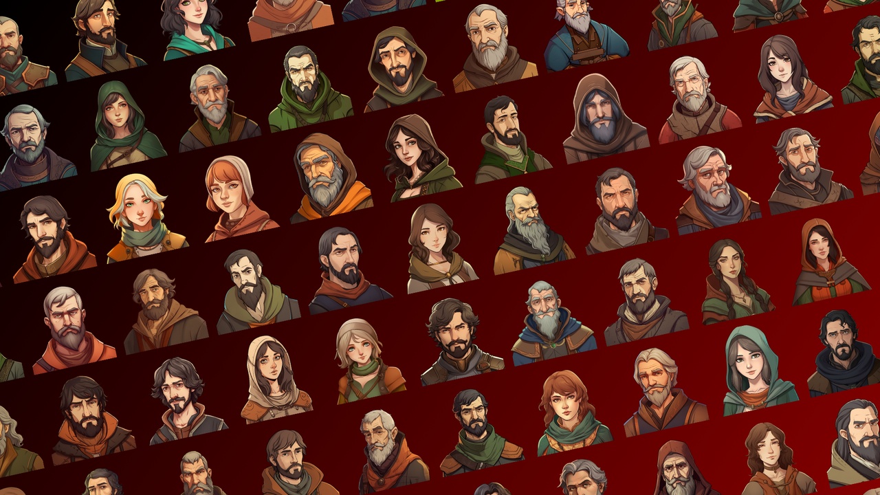 Media 1 for listing Medieval NPC Portraits - 161 Unique Characters, 2D Anime Style Icons for RPGs