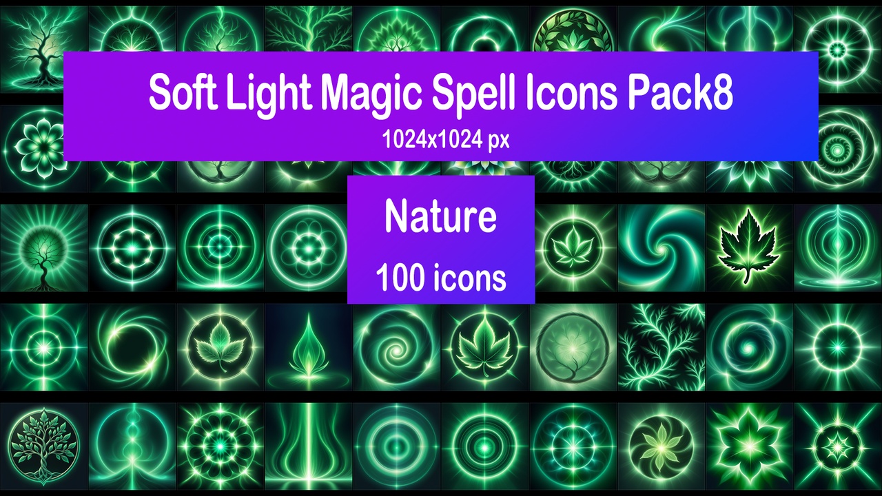 Media 1 for listing Soft Light Magic Spell Icons Pack8 - Nature
