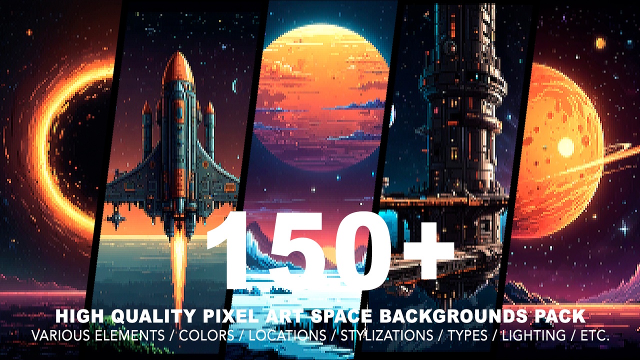 Media 1 for listing 150+ SPACE PIXEL ART BACKGROUNDS