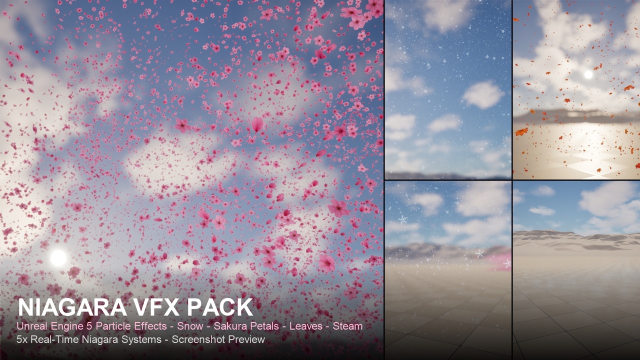 Media 1 for listing Niagara VFX Pack — Snow, Sakura Petals, Autumn Leaves & Steam