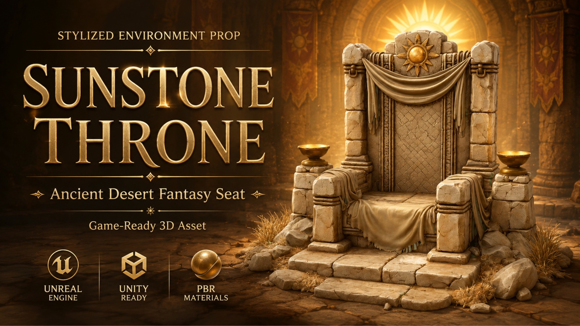 Media 1 for listing Sunstone Throne – Ancient Desert Fantasy Seat