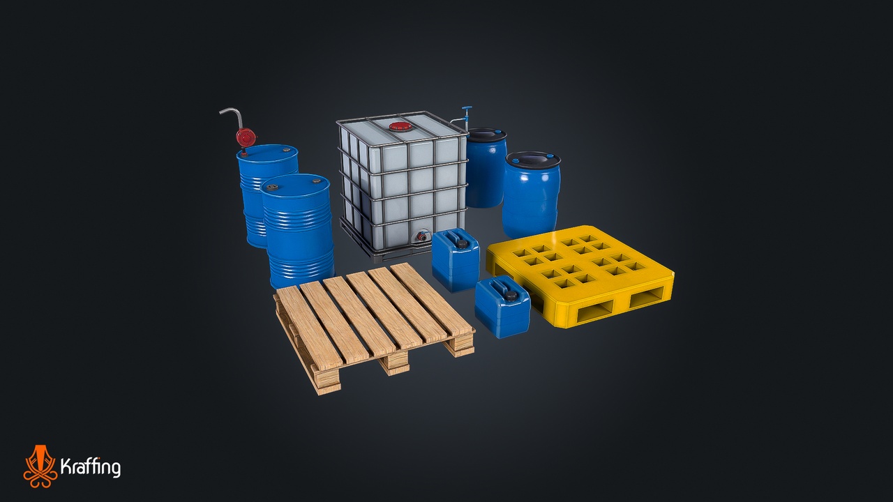 Media 1 for listing Industrial Containers Pack V1 - Drums, Barrels & IBC Tanks – Game Ready PBR