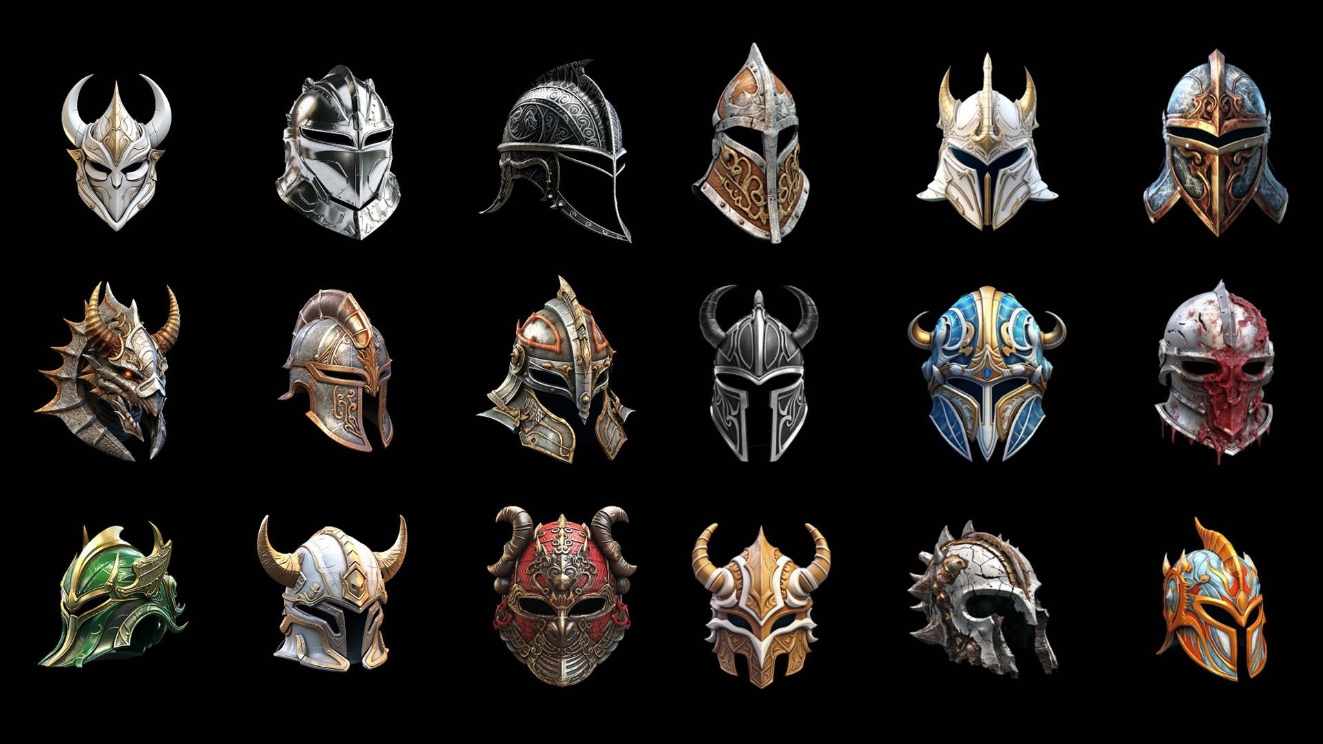 flat helmet icons rpg Fantasy Helmet Icons Set