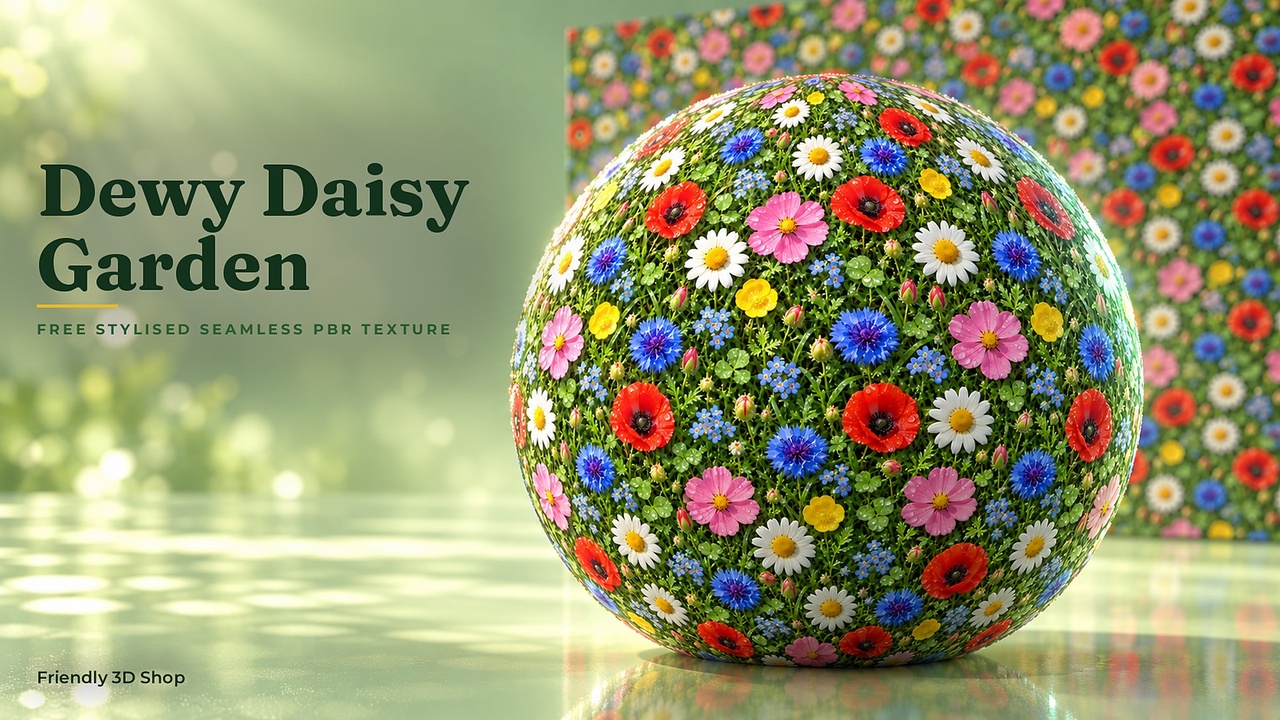 Media 1 for listing Dewy Daisy Garden - Free Stylised PBR Material
