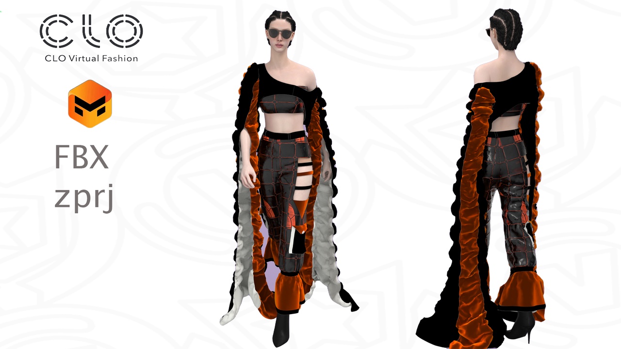 Media 1 for listing Cyber Ember Couture Dress - Ready-to-Use CLO 3D / MD Project (.ZPRJ + FBX)