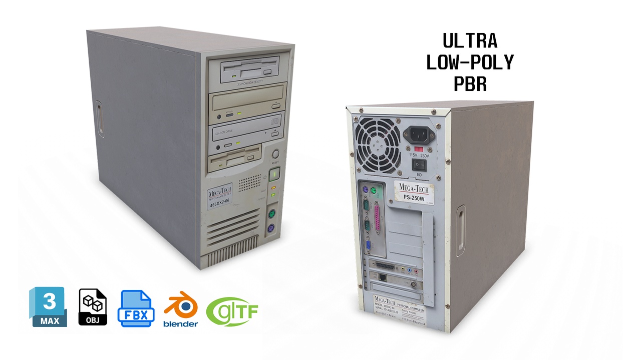 Media 1 for listing Retro Desktop Computer Tower PC Low-poly PBR