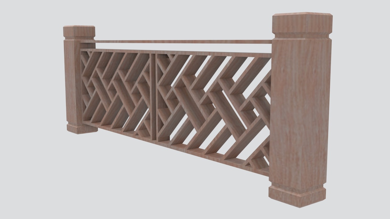 Media 1 for listing Bleached Oak Railing with Interlocking Zigzag Slat Panels 3D Model