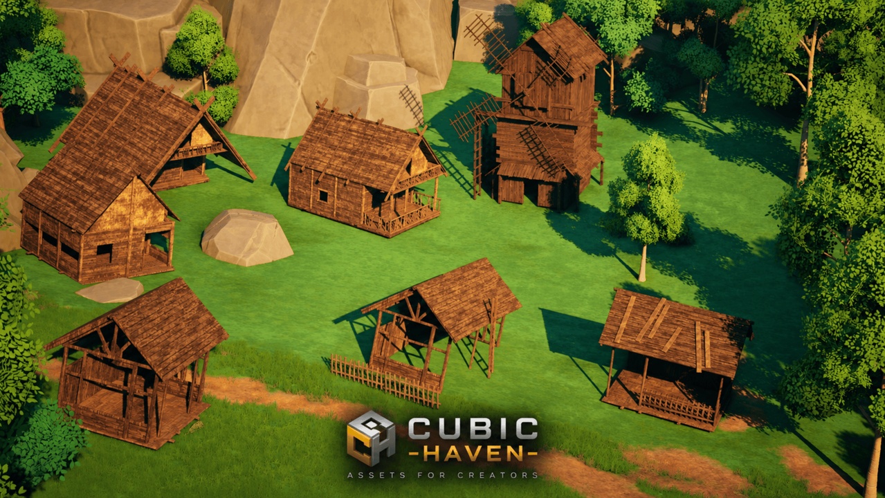 Media 1 for listing STYLIZED MEDIEVAL FARMSTEAD & WINDMILL KIT