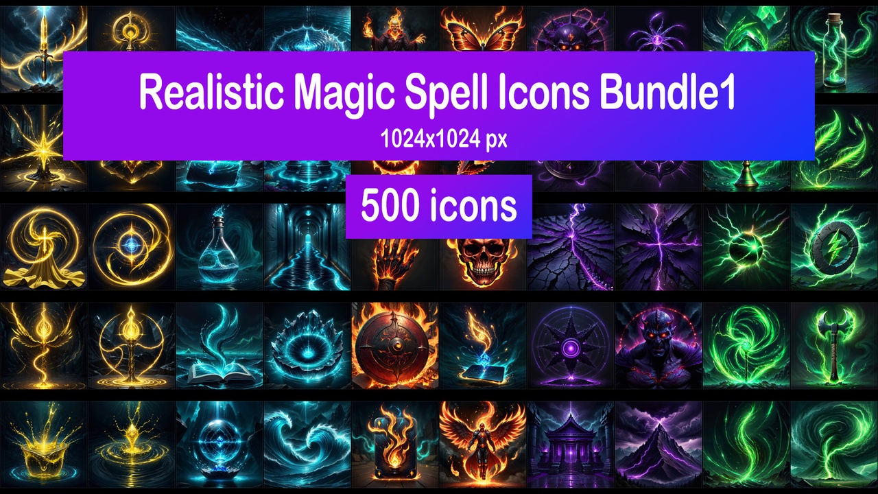 Media 1 for listing Realistic Magic Spell Icons Bundle1