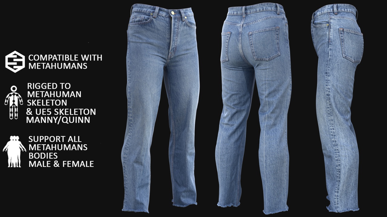 Media 1 for listing Jeans for Metahuman 3D model 96 - MH & UE5 Skeletons - Rigged
