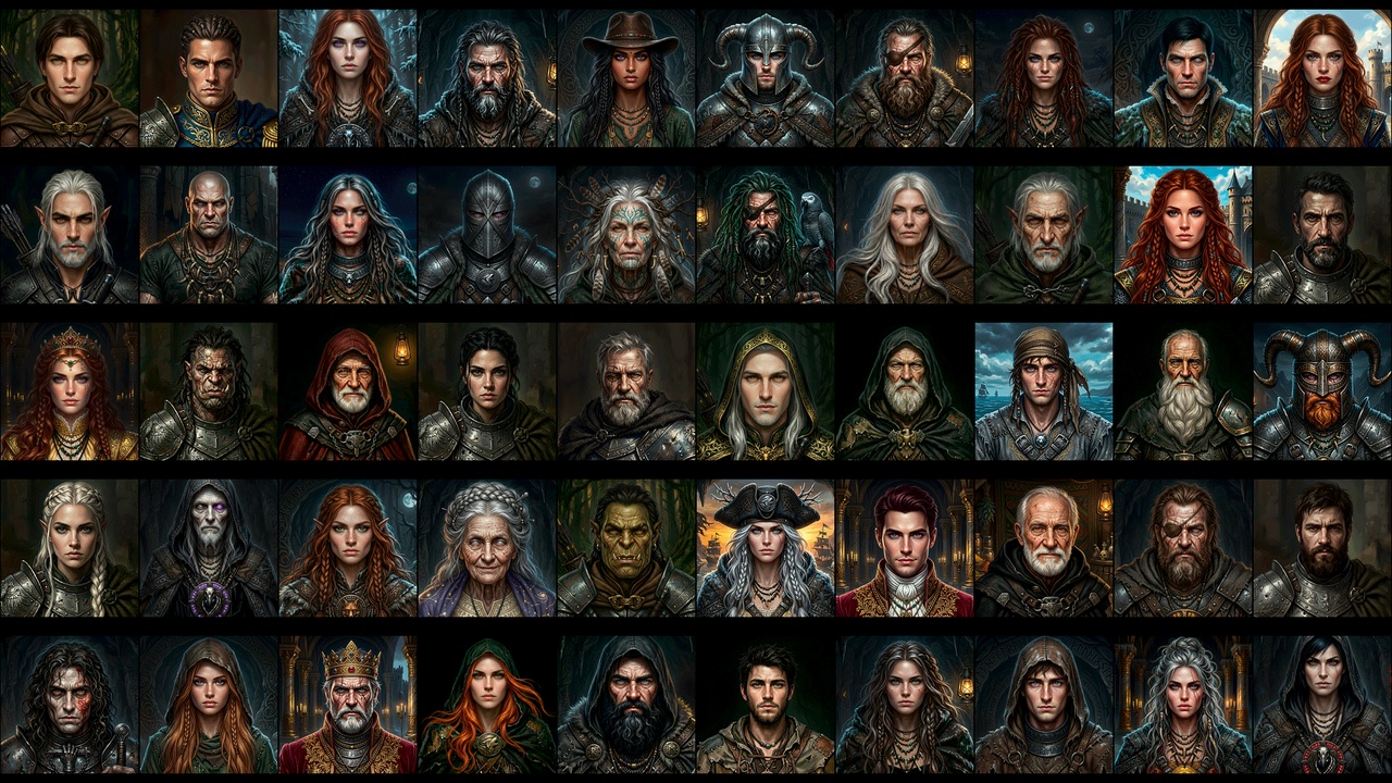 Media 1 for listing 50 Medieval Fantasy Portrait Icons - RPG Character Avatar Pack