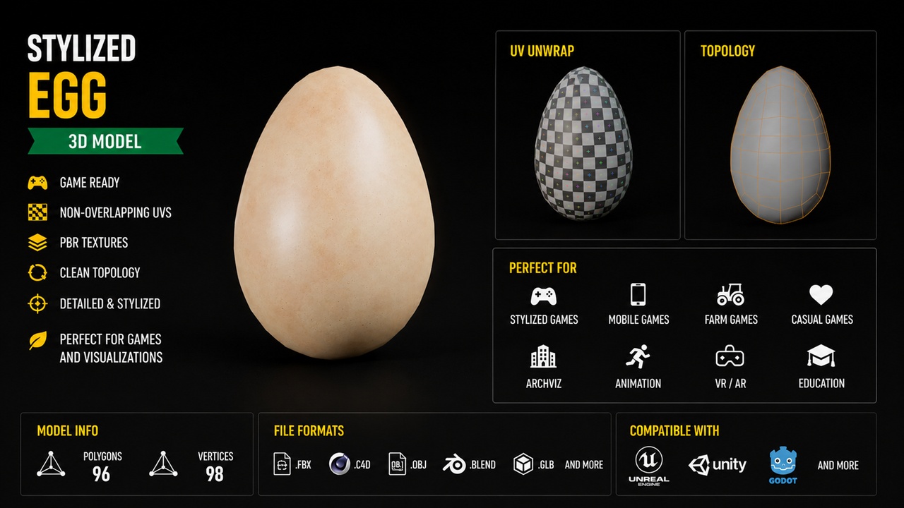 Media 1 for listing Stylized Egg - Low Poly Game Ready 3D Model