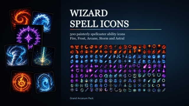 500 Wizard Spell Icons | Frost, Fire, Arcane & Storm — Cobalt Game Assets