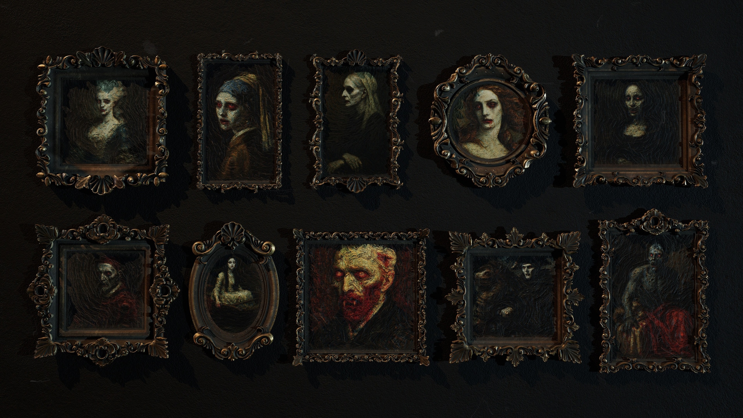 Media 1 for listing Frame Pack Vol 02 – Vampire Portrait Series | Mid-Poly 3D Frames with Oil Paint