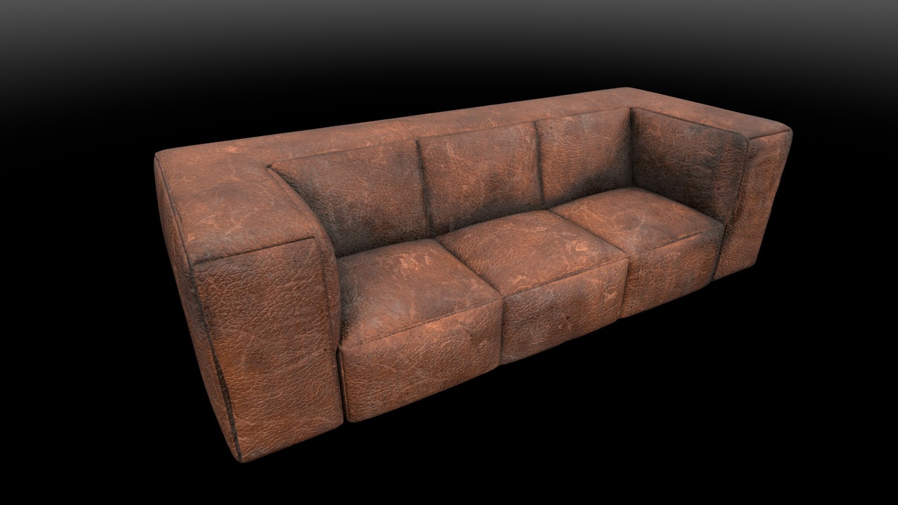 Media 1 for listing Mid-Century Modern Genuine Leather Sofa