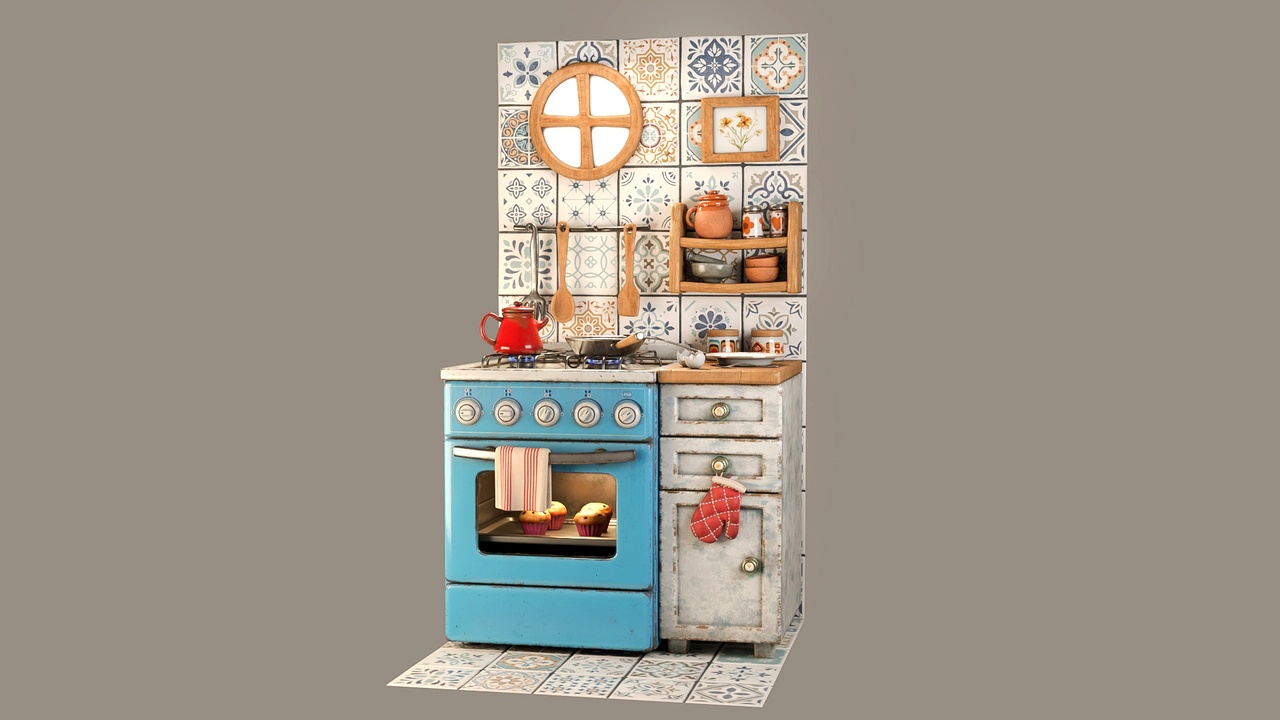Media 1 for listing Kitchen stove still life lowpoly