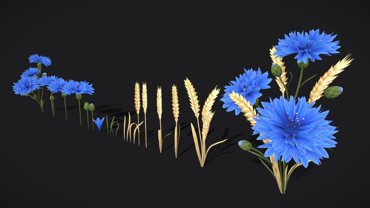 Media 1 for listing Stylized Cornflower and Wheat