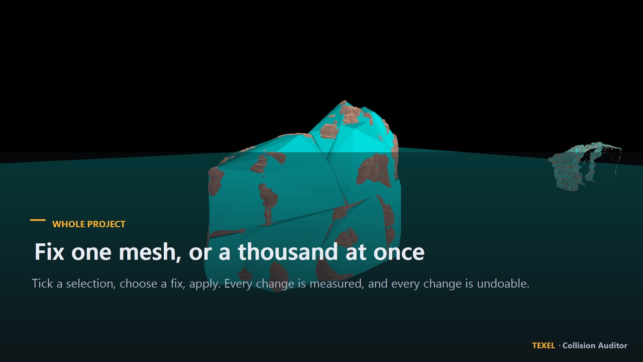 Media 1 for listing Texel Collision Auditor - Audit & Fix Every Mesh's Collision